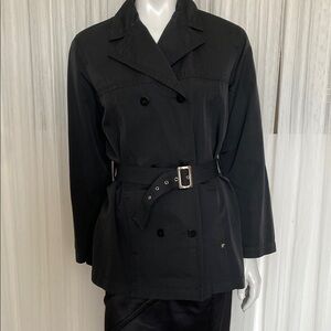 Vintage 90’s “New Man” Classic Black Short Trench Coat with Wide Lapel and Belt!